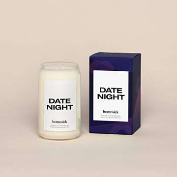Homesick Scented Candles for Home (Date Night) - 13.75 oz Long-Lasting Natural Soy Wax Blend Jar Candle Gifts for Women & Men, 60-80 Hours Burn Time - Notes of Fig, Cashmere & Red Currant