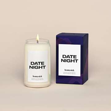 Homesick Scented Candles for Home (Date Night) - 13.75 oz Long-Lasting Natural Soy Wax Blend Jar Candle Gifts for Women & Men, 60-80 Hours Burn Time - Notes of Fig, Cashmere & Red Currant