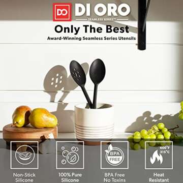 DI ORO Silicone Spoons for Cooking - Large Kitchen Spoons for Mixing, Serving, & Stirring - 600°F H...