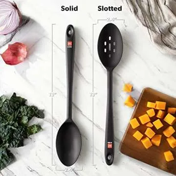 DI ORO Silicone Spoons for Cooking - Large Kitchen Spoons for Mixing, Serving, & Stirring - 600°F Heat-Resistant Non Stick Utensils – Big Solid & Slotted Basting Spoons - Dishwasher Safe (2pc, Black)