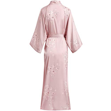 Aensso Long Floral Kimono Robe for Women in Soft Pink