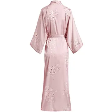 Aensso Long Floral Kimono Robe for Women in Soft Pink