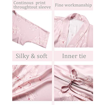 Aensso Long Floral Kimono Robe for Women in Soft Pink