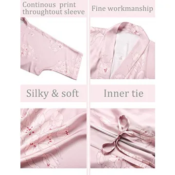 Aensso Long Floral Kimono Robe for Women in Soft Pink