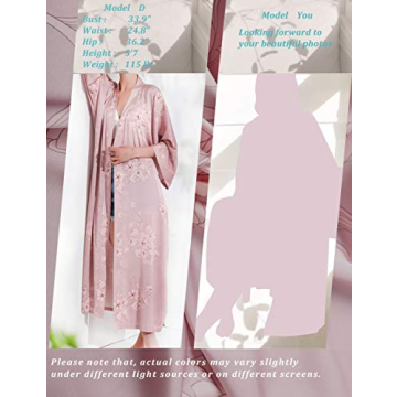 Aensso Long Floral Kimono Robe for Women in Soft Pink