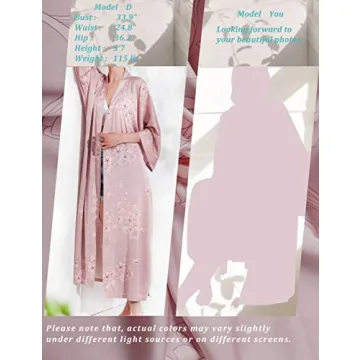 Aensso Long Floral Kimono Robe for Women in Soft Pink