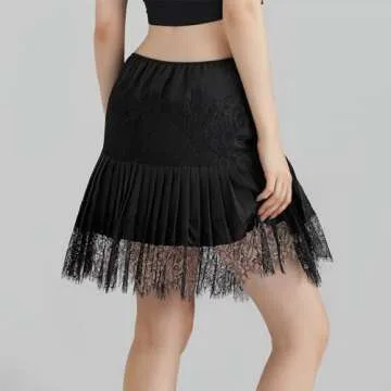 Versatile Usweetie Women Y2k Lace Slip Skirt Black