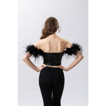 Stunning Sequin Top with Feather Trimming for Parties