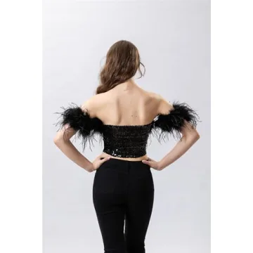 Stunning Sequin Top with Feather Trimming for Parties
