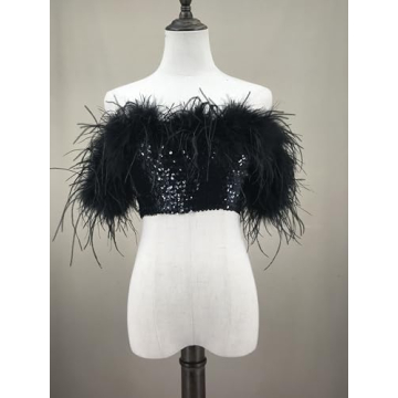 Stunning Sequin Top with Feather Trimming for Parties