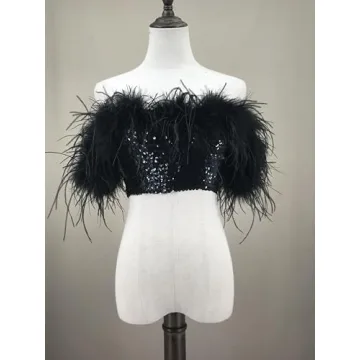 Stunning Sequin Top with Feather Trimming for Parties