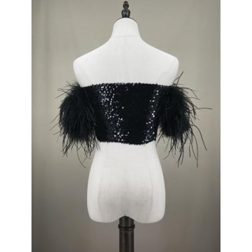 Stunning Sequin Top with Feather Trimming for Parties
