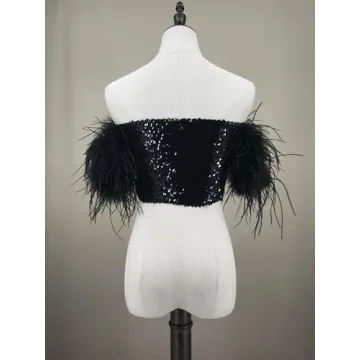 Stunning Sequin Top with Feather Trimming for Parties