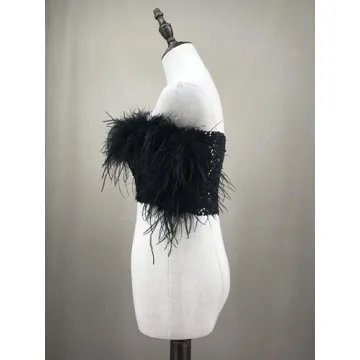 Stunning Sequin Top with Feather Trimming for Parties
