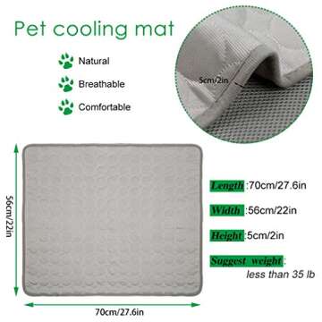 VeMee Cooling Mat Pad for Dogs & Cats - Ice Silk Mat Cooling Blanket Cushion for Kennel, Sofa, Bed, Floor & Car Seats (L: 28 x 22 inches, Grey)