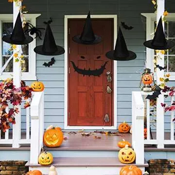 Gejoy 10 Pieces Halloween Decorations Witch Hat Hanging Witch Hat with 246 Feet Hanging Rope Accessory for Halloween Party Multi
