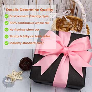 Ribbli Pink Double Faced Satin Ribbon,1-1/2” x Continuous 25 Yards,Use for Bows Bouquet,Gift Wrapping,Baby Shower,Floral Arrangement