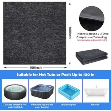 100 * 100 Inch Hot Tub Mat, Extra Large Inflatable Hot Tub Pad Outdoor Indoor, Waterproof Slip-Proof Backing, Absorbent Spa Pool Ground Base Flooring Protector Mat, Protect Hot Tub Pool from Wear
