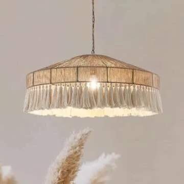 DVZAIQWPC Bohemian Vintage Tassel Hemp Rope Chandelier, Cream Style Light Fixture, Chandeliers for Dining Room, Living Room, Kitchen, Bedroom, Size: L50*W50*H24Cm, Color: Cream