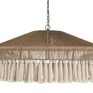 DVZAIQWPC Bohemian Vintage Tassel Hemp Rope Chandelier, Cream Style Light Fixture, Chandeliers for Dining Room, Living Room, Kitchen, Bedroom, Size: L50*W50*H24Cm, Color: Cream