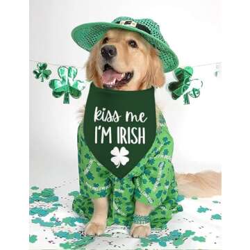 St. Patrick's Day Dog Bandanas, Kiss Me I'm Irish Double Sided 2 Pack Holiday Puppy Bandanas Lucky G...
