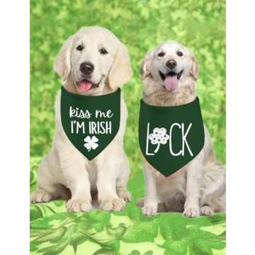St. Patrick's Day Dog Bandanas, Kiss Me I'm Irish Double Sided 2 Pack Holiday Puppy Bandanas Lucky Green Shamrock Dog Kerchief Gifts (04)