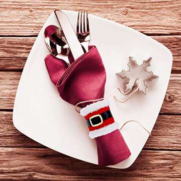 Leinuosen Christmas Napkin Rings with Santa Belt Design