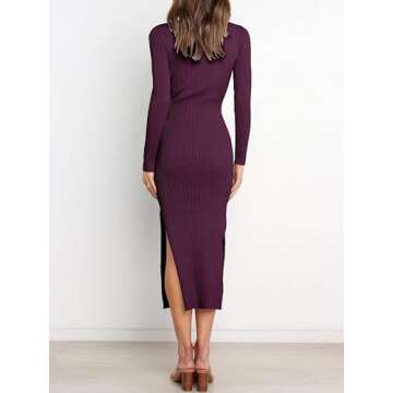 Stylish ANRABESS Long Sleeve Sweater Dress - Women’s Midi Fashion