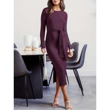 Stylish ANRABESS Long Sleeve Sweater Dress - Women’s Midi Fashion