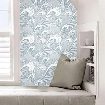 Blooming Wall Peel&Stick Blue Waves Wallpaper Mural