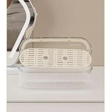 Makeup Brush Holder Organizer Clear Acrylic Makeup Sponges Organizer,Cosmetic Storage Case with Lid Display Case for Vanity (Brush Organizer)