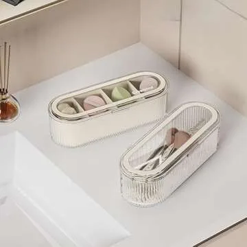 Makeup Brush Holder Organizer Clear Acrylic Makeup Sponges Organizer,Cosmetic Storage Case with Lid Display Case for Vanity (Brush Organizer)