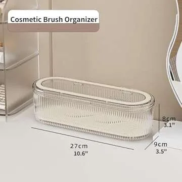 Makeup Brush Holder Organizer Clear Acrylic Makeup Sponges Organizer,Cosmetic Storage Case with Lid Display Case for Vanity (Brush Organizer)