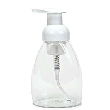 Vivaplex, 4, Clear, 8.5 oz (250 ml), Oval, Plastic Foaming Soap Dispensers, with White Pumps