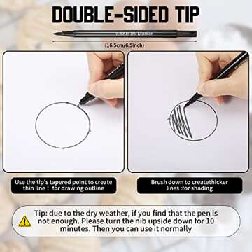 6 Pieces Fine Tip Edible Markers for Cookie Decorating Double Sided Edible Pens Cake Paint Double Sided Writer Thick Fine Tip for Painting (Black)