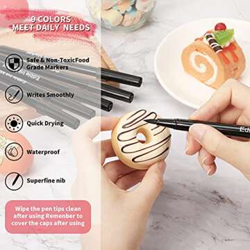 6 Pieces Fine Tip Edible Markers for Cookie Decorating Double Sided Edible Pens Cake Paint Double Sided Writer Thick Fine Tip for Painting (Black)