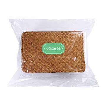 Hand Woven Seaweed Storage Basket Button Closure Decorative Straw Woven Basket Desktop Organization Debris Toys Clothes More