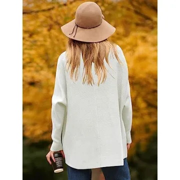 ANRABESS Women's Oversized Long Sleeve Turtle Neck Sweater Pullover Knit Jumper Tops White