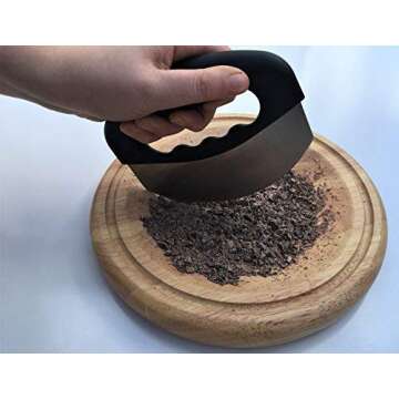 Checkered Chef Mezzaluna Cutting Board - Small Round Wooden Chopping Board For Mincing and Rocker Knives