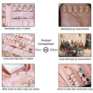 BAGSMART Travel Jewelry Organizer Roll Jewelry Travel Case Jewelry Bag for Necklace, Earrings, Rings,Pink