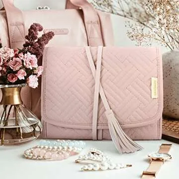 BAGSMART Travel Jewelry Organizer Roll Jewelry Travel Case Jewelry Bag for Necklace, Earrings, Rings,Pink