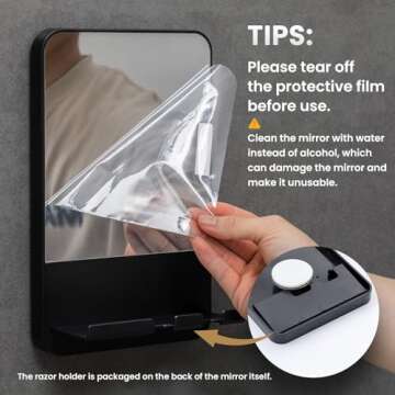TAILI Shower Mirror Fogless Suction for Shaving with Razor Holder, Removable & NO-Drilling Anti Fog ...