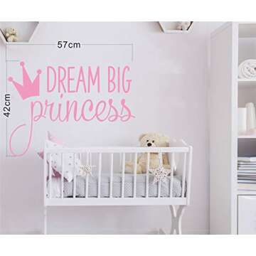 Dream Big Princess with Crown Wall Decal Vinyl Sticker for Kids Baby Girls Bedroom Decoration Nurser...