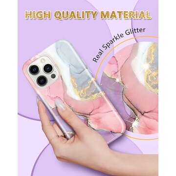 JIAXIUFEN Compatible with iPhone 15 Pro Case Gold Sparkle Glitter Marble Design Shockproof Protectiv...