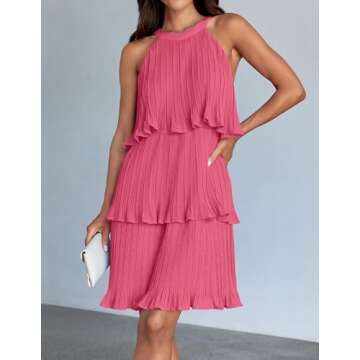 ZESICA Women's Summer Halter Dresses Sleeveless Ruffle Tiered Layered Chiffon Pleated A Line Swing M...
