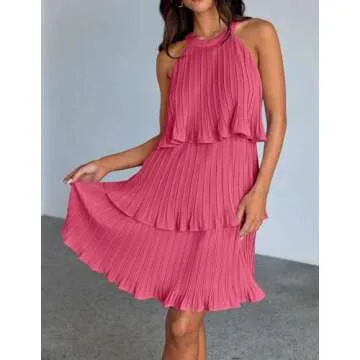 ZESICA Women's Summer Halter Ruffle Mini Dress