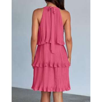 ZESICA Women's Summer Halter Ruffle Mini Dress
