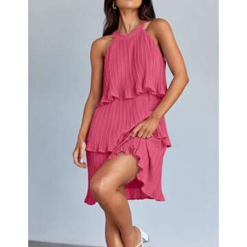 ZESICA Women's Summer Halter Ruffle Mini Dress