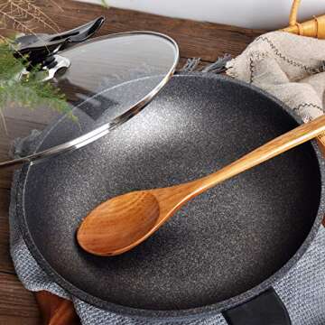 Large Wooden Kitchen Utensils - 16.5inch Extra Long Handle Spoon and Spatula Set for Comfortable Cooking, Durable and Long-Lasting Construction