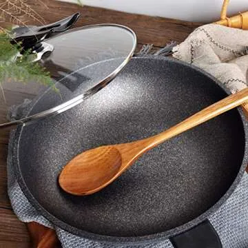 Large Wooden Kitchen Utensils - 16.5inch Extra Long Handle Spoon and Spatula Set for Comfortable Cooking, Durable and Long-Lasting Construction